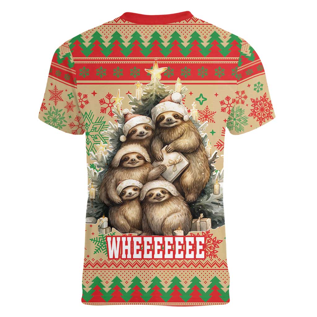 Slothy Christmas Women V-Neck T-Shirt Life Is Good Take It Slow - Wonder Print Shop