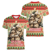 Slothy Christmas Women V-Neck T-Shirt Life Is Good Take It Slow - Wonder Print Shop
