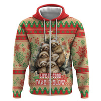 Slothy Christmas Zip Hoodie Life Is Good Take It Slow - Wonder Print Shop