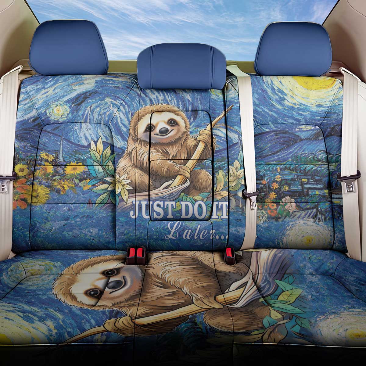 Sloth Starry Night Back Car Seat Cover I'm Not Lazy - Wonder Print Shop