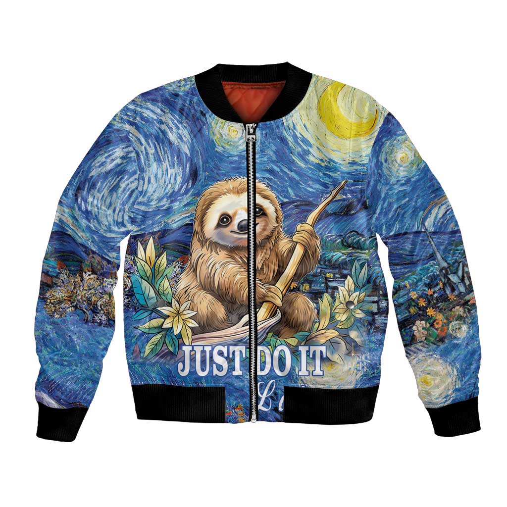 Sloth Starry Night Bomber Jacket I'm Not Lazy - Wonder Print Shop