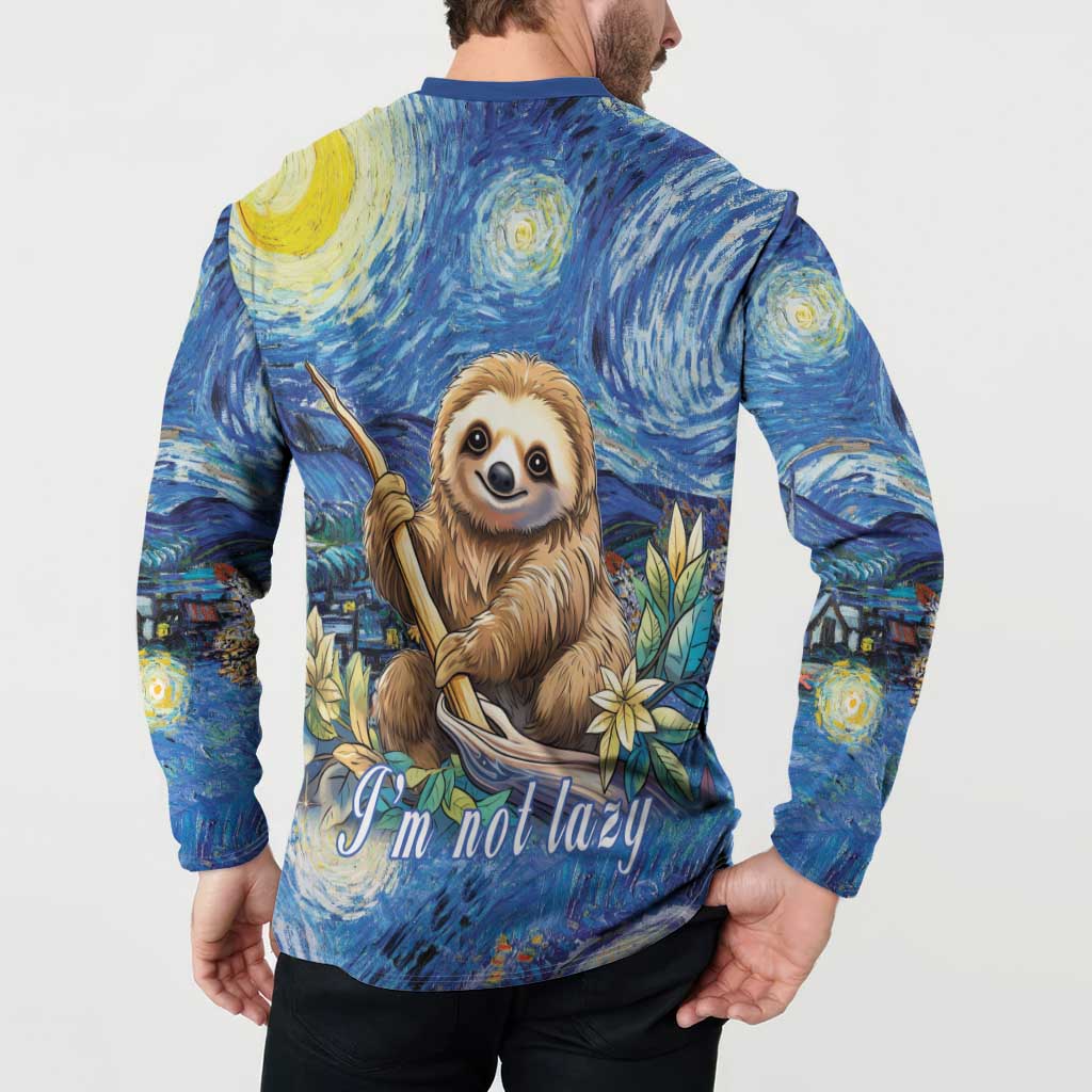 Sloth Starry Night Button Sweatshirt I'm Not Lazy - Wonder Print Shop