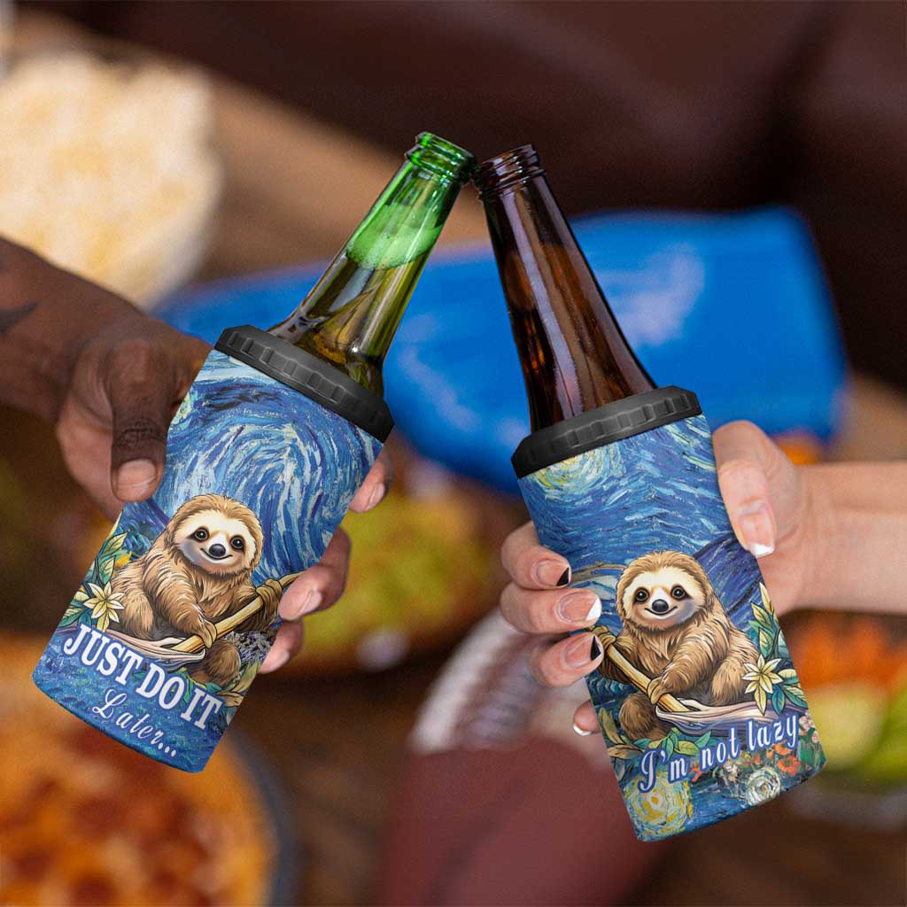 Sloth Starry Night 4 in 1 Can Cooler Tumbler I'm Not Lazy - Wonder Print Shop