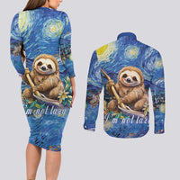 Sloth Starry Night Couples Matching Long Sleeve Bodycon Dress and Long Sleeve Button Shirt I'm Not Lazy - Wonder Print Shop