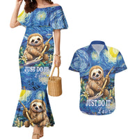 Sloth Starry Night Couples Matching Mermaid Dress and Hawaiian Shirt I'm Not Lazy - Wonder Print Shop