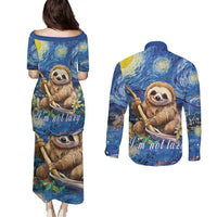 Sloth Starry Night Couples Matching Puletasi and Long Sleeve Button Shirt I'm Not Lazy - Wonder Print Shop
