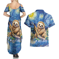 Sloth Starry Night Couples Matching Summer Maxi Dress and Hawaiian Shirt I'm Not Lazy - Wonder Print Shop