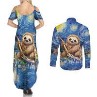 Sloth Starry Night Couples Matching Summer Maxi Dress and Long Sleeve Button Shirt I'm Not Lazy - Wonder Print Shop