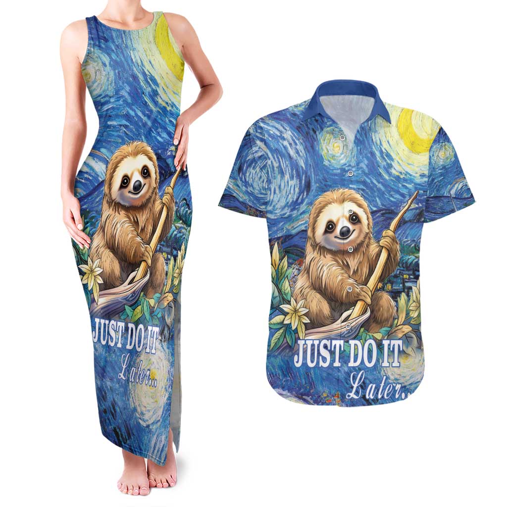 Sloth Starry Night Couples Matching Tank Maxi Dress and Hawaiian Shirt I'm Not Lazy - Wonder Print Shop