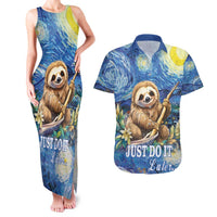 Sloth Starry Night Couples Matching Tank Maxi Dress and Hawaiian Shirt I'm Not Lazy - Wonder Print Shop