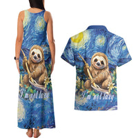 Sloth Starry Night Couples Matching Tank Maxi Dress and Hawaiian Shirt I'm Not Lazy - Wonder Print Shop