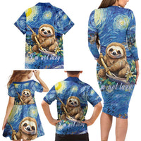 Sloth Starry Night Family Matching Long Sleeve Bodycon Dress and Hawaiian Shirt I'm Not Lazy - Wonder Print Shop