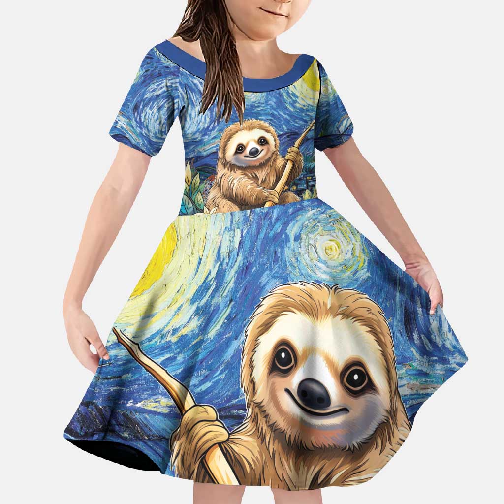 Sloth Starry Night Family Matching Mermaid Dress and Hawaiian Shirt I'm Not Lazy - Wonder Print Shop