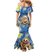 Sloth Starry Night Family Matching Mermaid Dress and Hawaiian Shirt I'm Not Lazy - Wonder Print Shop