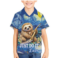 Sloth Starry Night Family Matching Mermaid Dress and Hawaiian Shirt I'm Not Lazy - Wonder Print Shop