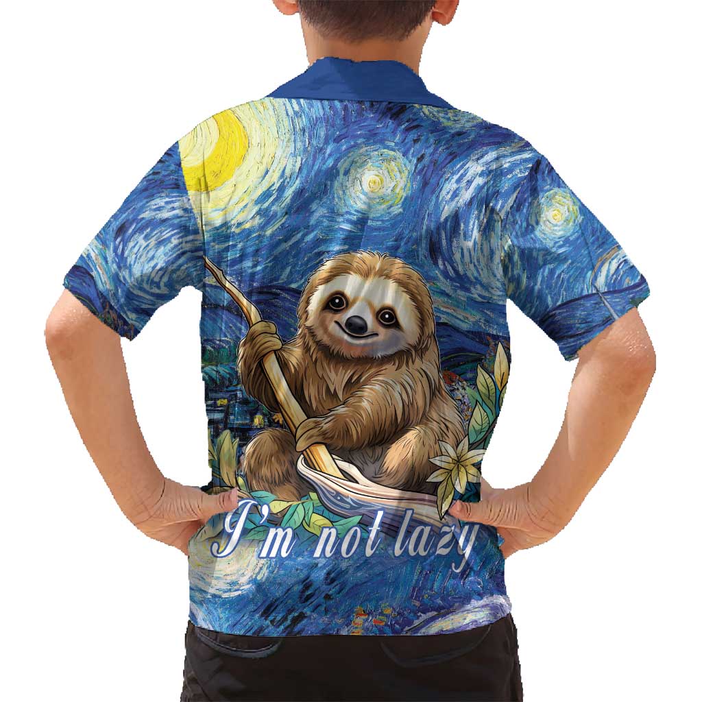 Sloth Starry Night Family Matching Off Shoulder Maxi Dress and Hawaiian Shirt I'm Not Lazy - Wonder Print Shop
