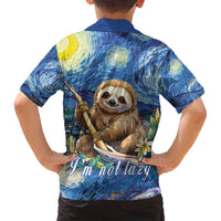 Sloth Starry Night Family Matching Off Shoulder Maxi Dress and Hawaiian Shirt I'm Not Lazy - Wonder Print Shop