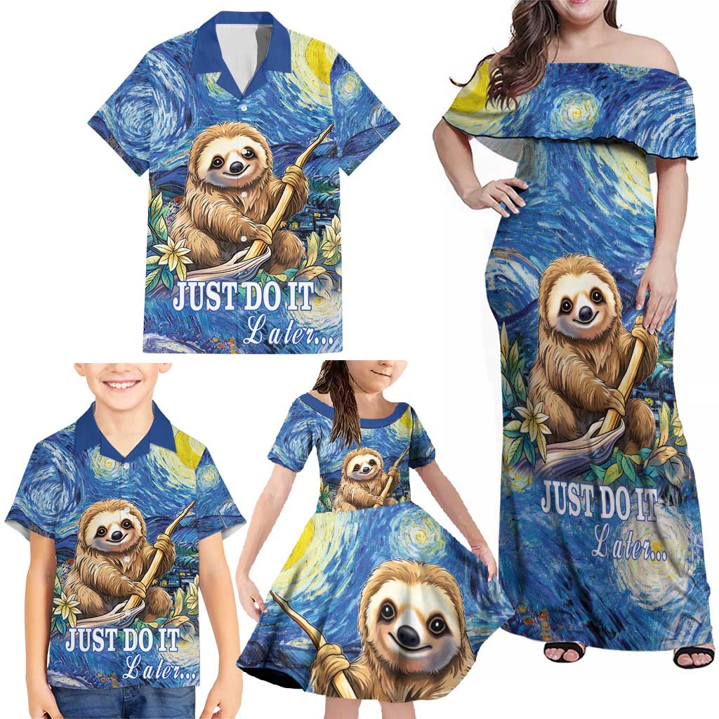 Sloth Starry Night Family Matching Off Shoulder Maxi Dress and Hawaiian Shirt I'm Not Lazy - Wonder Print Shop