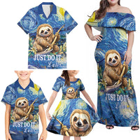 Sloth Starry Night Family Matching Off Shoulder Maxi Dress and Hawaiian Shirt I'm Not Lazy - Wonder Print Shop