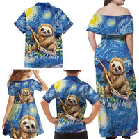 Sloth Starry Night Family Matching Off Shoulder Maxi Dress and Hawaiian Shirt I'm Not Lazy - Wonder Print Shop