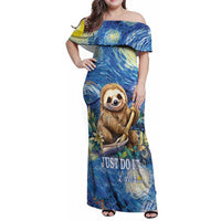 Sloth Starry Night Family Matching Off Shoulder Maxi Dress and Hawaiian Shirt I'm Not Lazy - Wonder Print Shop