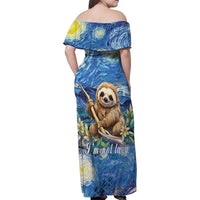 Sloth Starry Night Family Matching Off Shoulder Maxi Dress and Hawaiian Shirt I'm Not Lazy - Wonder Print Shop