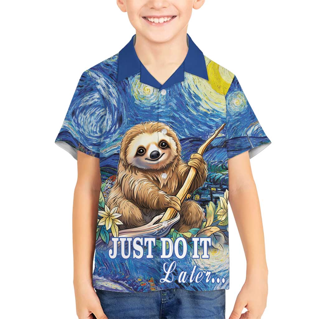 Sloth Starry Night Family Matching Off Shoulder Maxi Dress and Hawaiian Shirt I'm Not Lazy - Wonder Print Shop