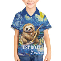Sloth Starry Night Family Matching Off Shoulder Maxi Dress and Hawaiian Shirt I'm Not Lazy - Wonder Print Shop