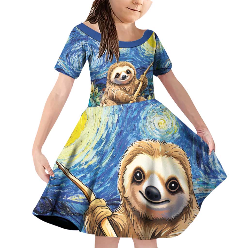 Sloth Starry Night Family Matching Off Shoulder Short Dress and Hawaiian Shirt I'm Not Lazy - Wonder Print Shop