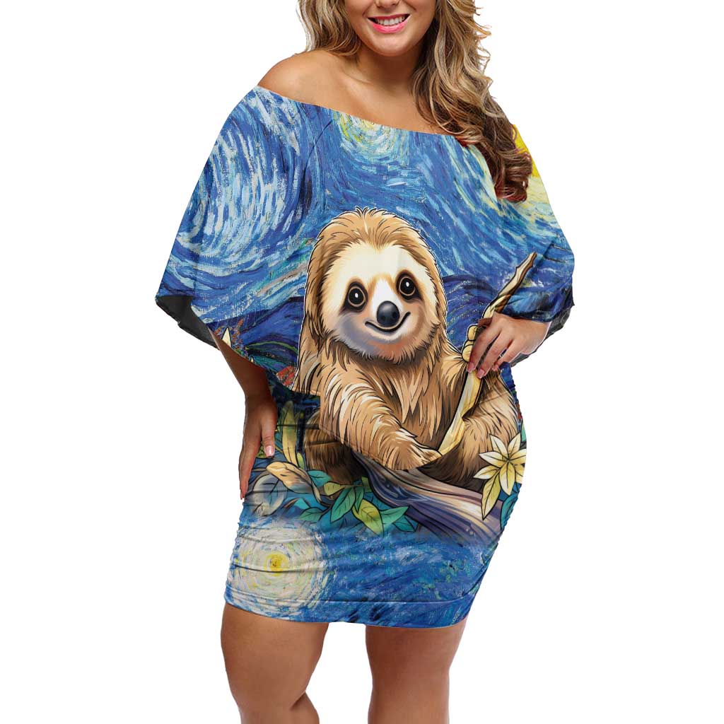 Sloth Starry Night Family Matching Off Shoulder Short Dress and Hawaiian Shirt I'm Not Lazy - Wonder Print Shop