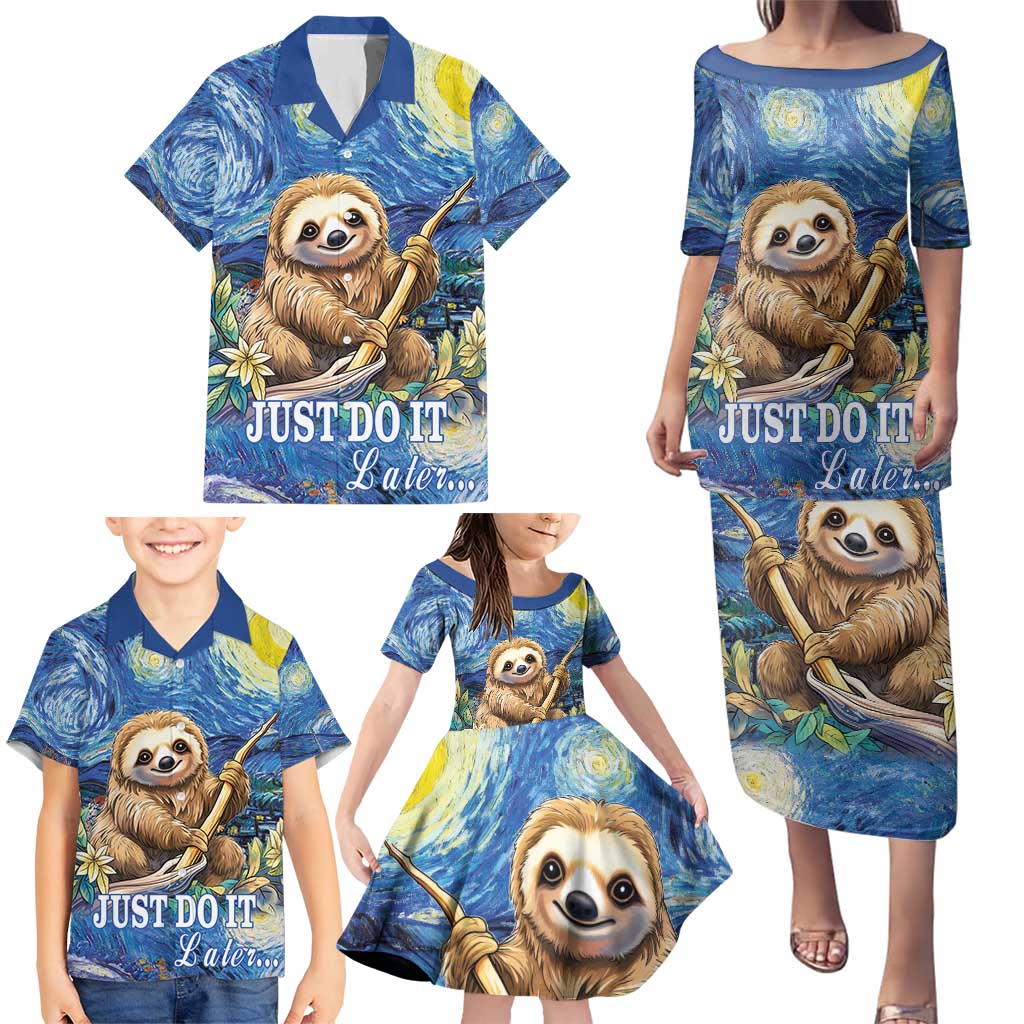 Sloth Starry Night Family Matching Puletasi and Hawaiian Shirt I'm Not Lazy - Wonder Print Shop