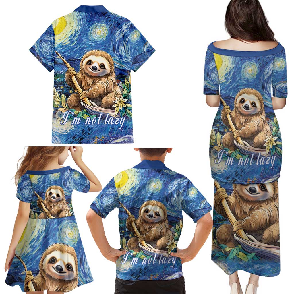 Sloth Starry Night Family Matching Puletasi and Hawaiian Shirt I'm Not Lazy - Wonder Print Shop