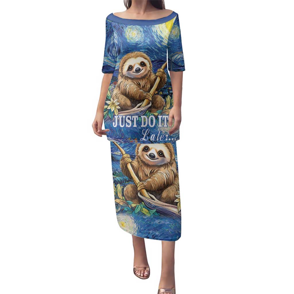 Sloth Starry Night Family Matching Puletasi and Hawaiian Shirt I'm Not Lazy - Wonder Print Shop