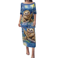 Sloth Starry Night Family Matching Puletasi and Hawaiian Shirt I'm Not Lazy - Wonder Print Shop