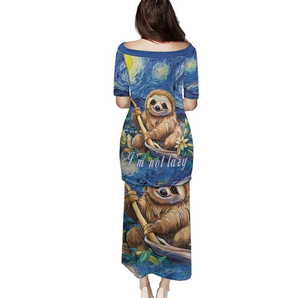 Sloth Starry Night Family Matching Puletasi and Hawaiian Shirt I'm Not Lazy - Wonder Print Shop