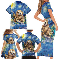 Sloth Starry Night Family Matching Short Sleeve Bodycon Dress and Hawaiian Shirt I'm Not Lazy - Wonder Print Shop