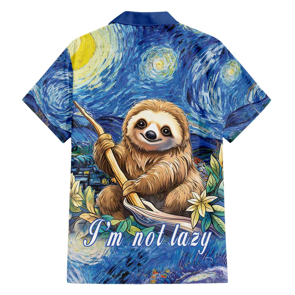 Sloth Starry Night Family Matching Short Sleeve Bodycon Dress and Hawaiian Shirt I'm Not Lazy - Wonder Print Shop