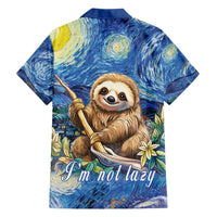Sloth Starry Night Family Matching Short Sleeve Bodycon Dress and Hawaiian Shirt I'm Not Lazy - Wonder Print Shop