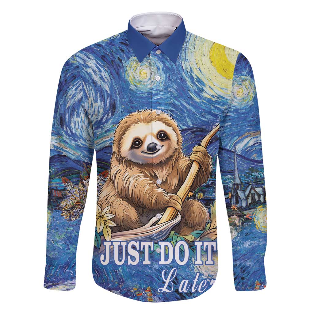 Sloth Starry Night Family Matching Short Sleeve Bodycon Dress and Hawaiian Shirt I'm Not Lazy - Wonder Print Shop