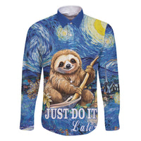 Sloth Starry Night Family Matching Short Sleeve Bodycon Dress and Hawaiian Shirt I'm Not Lazy - Wonder Print Shop