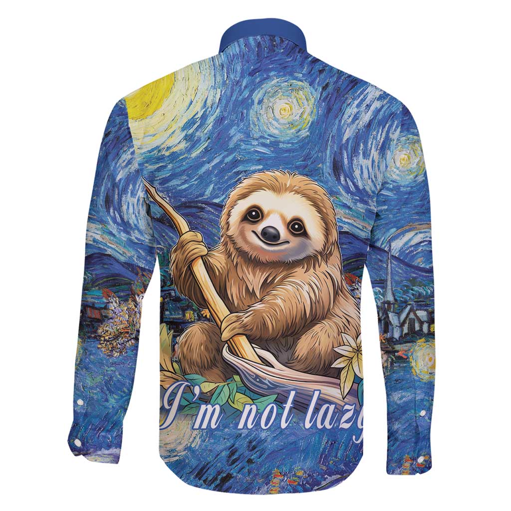 Sloth Starry Night Family Matching Short Sleeve Bodycon Dress and Hawaiian Shirt I'm Not Lazy - Wonder Print Shop