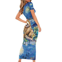 Sloth Starry Night Family Matching Short Sleeve Bodycon Dress and Hawaiian Shirt I'm Not Lazy - Wonder Print Shop