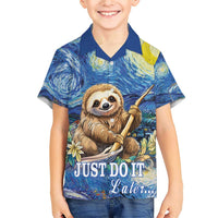 Sloth Starry Night Family Matching Short Sleeve Bodycon Dress and Hawaiian Shirt I'm Not Lazy - Wonder Print Shop