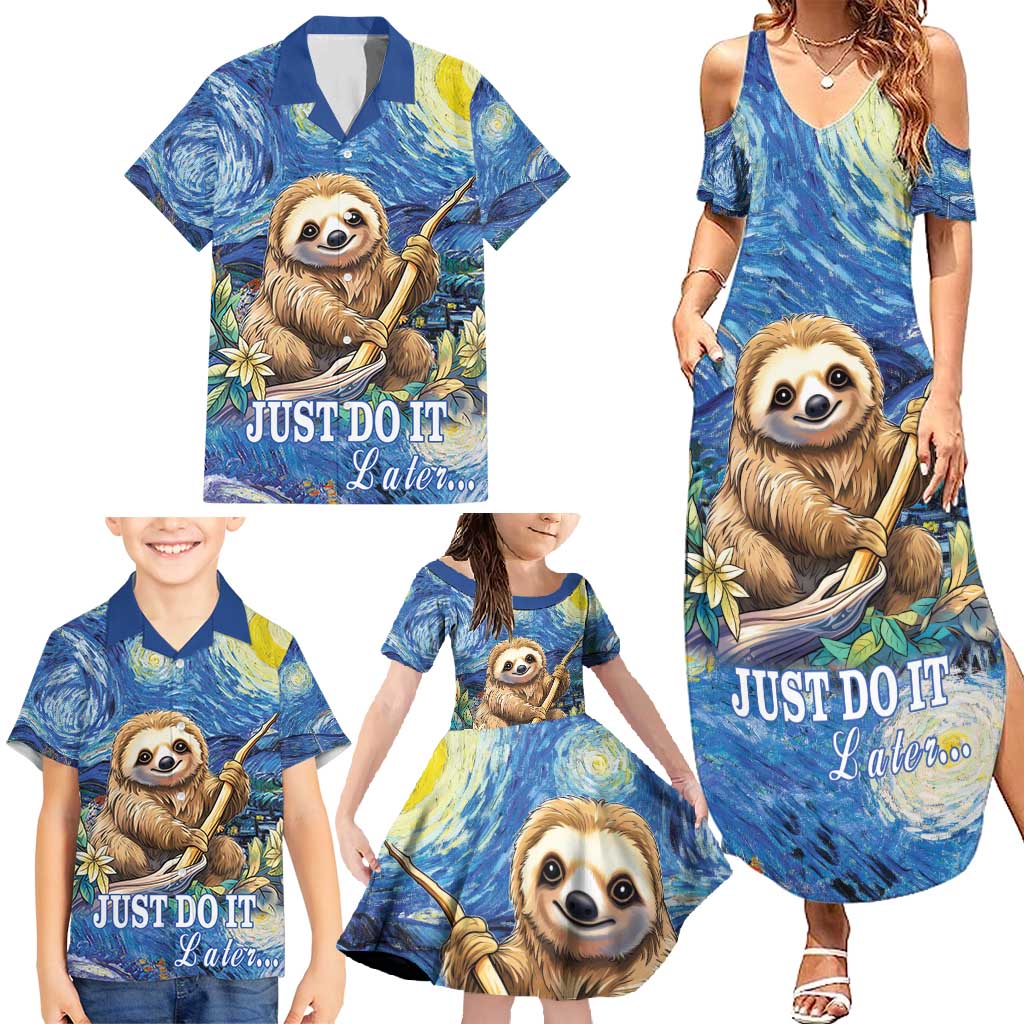 Sloth Starry Night Family Matching Summer Maxi Dress and Hawaiian Shirt I'm Not Lazy - Wonder Print Shop