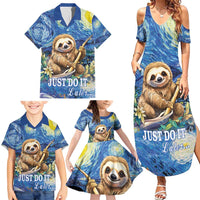 Sloth Starry Night Family Matching Summer Maxi Dress and Hawaiian Shirt I'm Not Lazy - Wonder Print Shop