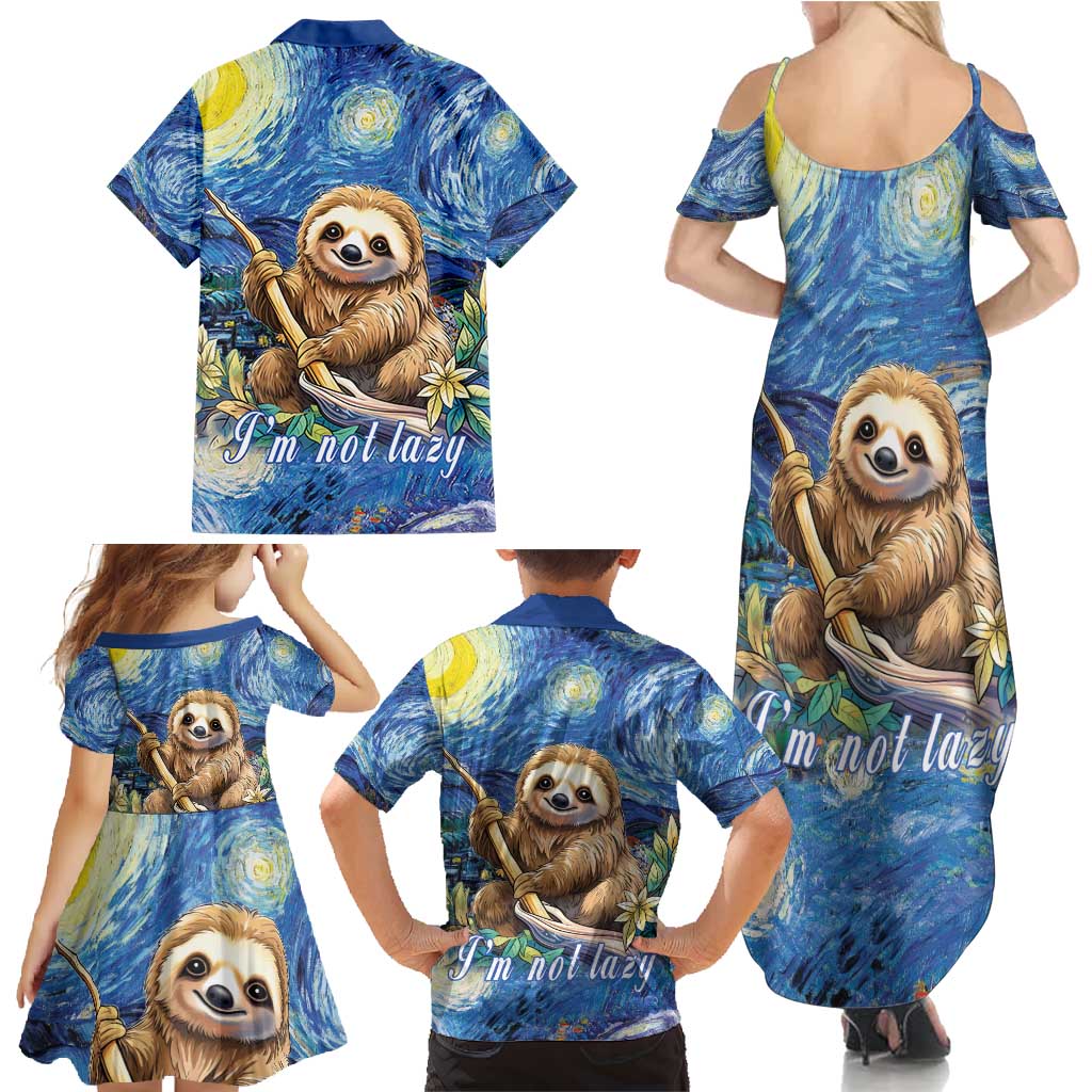Sloth Starry Night Family Matching Summer Maxi Dress and Hawaiian Shirt I'm Not Lazy - Wonder Print Shop