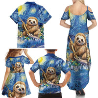 Sloth Starry Night Family Matching Summer Maxi Dress and Hawaiian Shirt I'm Not Lazy - Wonder Print Shop
