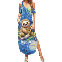 Sloth Starry Night Family Matching Summer Maxi Dress and Hawaiian Shirt I'm Not Lazy - Wonder Print Shop