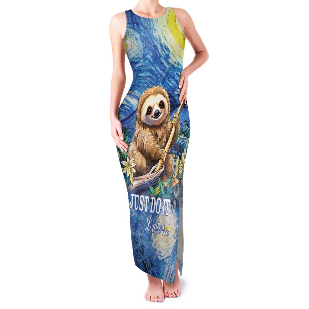 Sloth Starry Night Family Matching Tank Maxi Dress and Hawaiian Shirt I'm Not Lazy - Wonder Print Shop