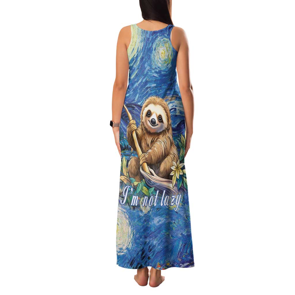 Sloth Starry Night Family Matching Tank Maxi Dress and Hawaiian Shirt I'm Not Lazy - Wonder Print Shop
